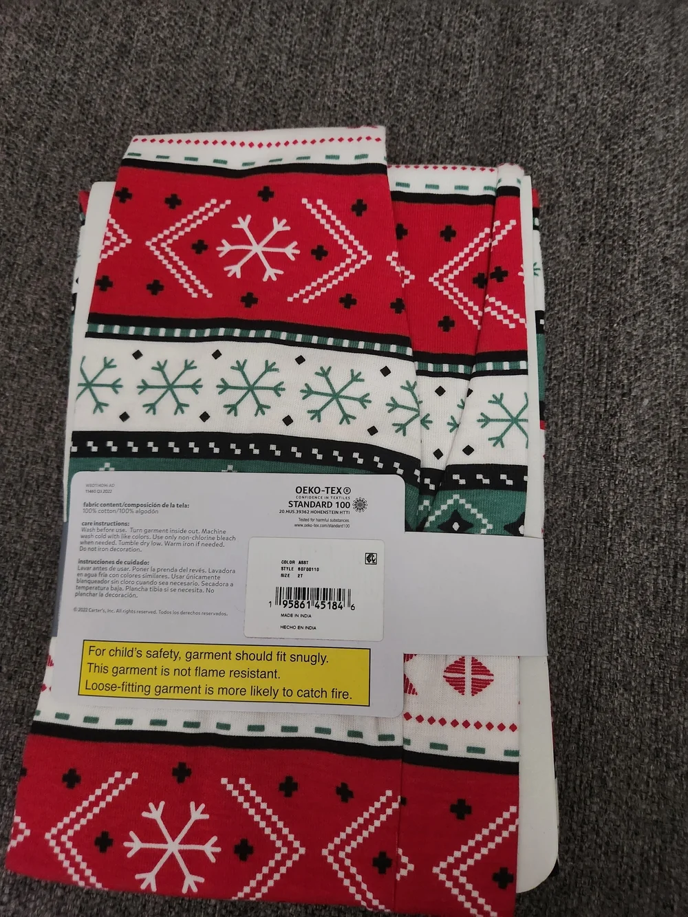 Carter's Red, Green & White Holiday Pajama Set For Toddlers 2T